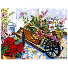MRC1333-113 Канва с рисунком MARGOT 'Телега цветов' 50*65 см